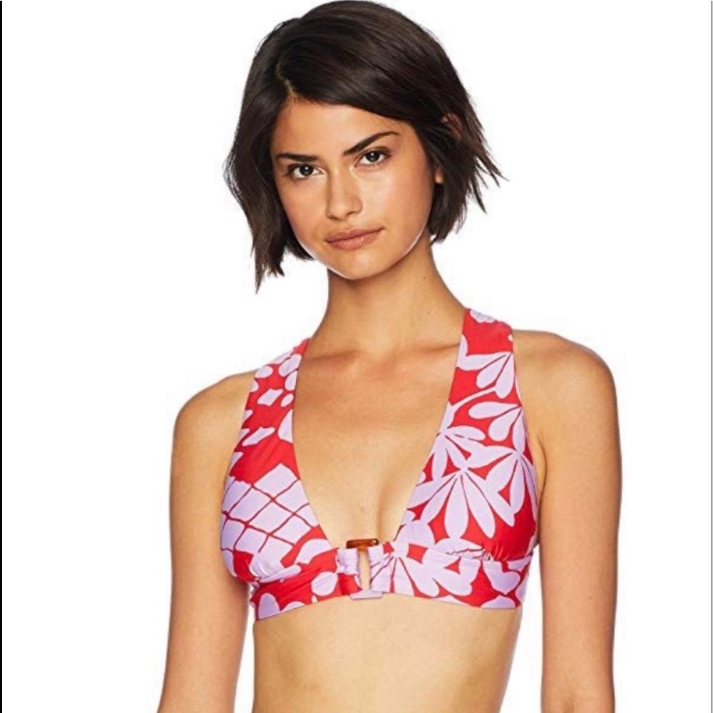 NWT Trina Turk Bali Blossoms Bikini Top - Red & Lavender ( purple )